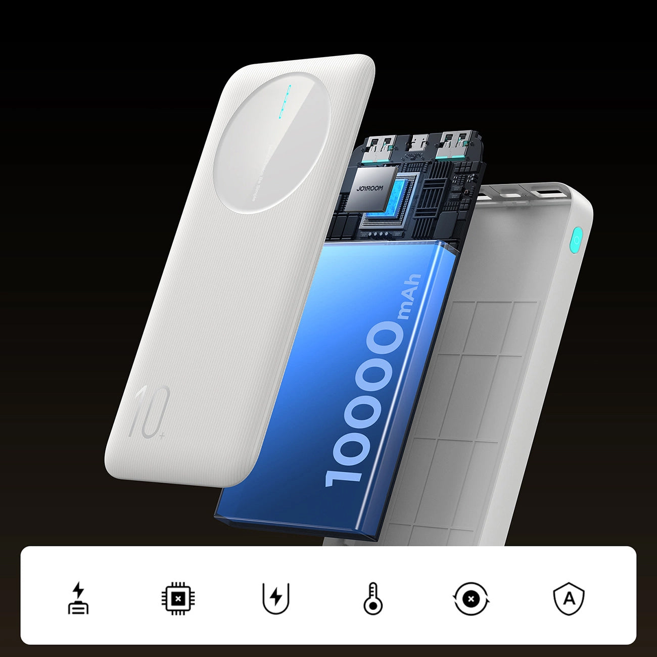 Ekstern batteri Joyroom JR-PBF12, 10000mAh, 12W, 1 x USB-C - 2 x USB-A, Hvid