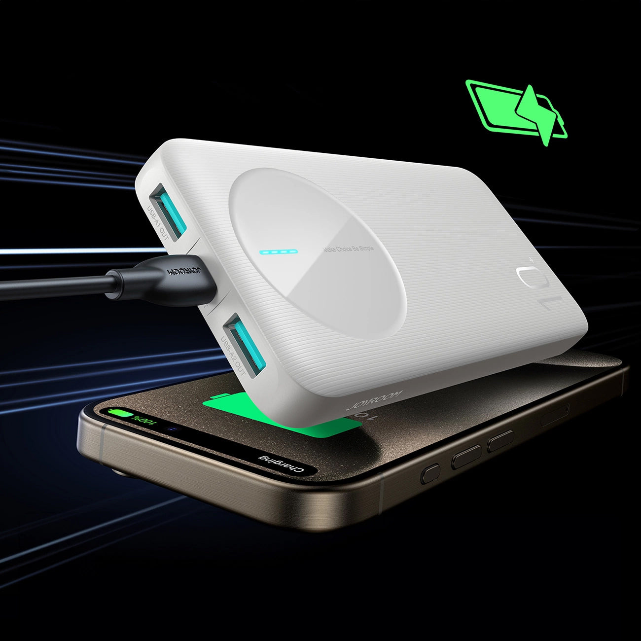 Ekstern batteri Joyroom JR-PBF12, 10000mAh, 12W, 1 x USB-C - 2 x USB-A, Hvid
