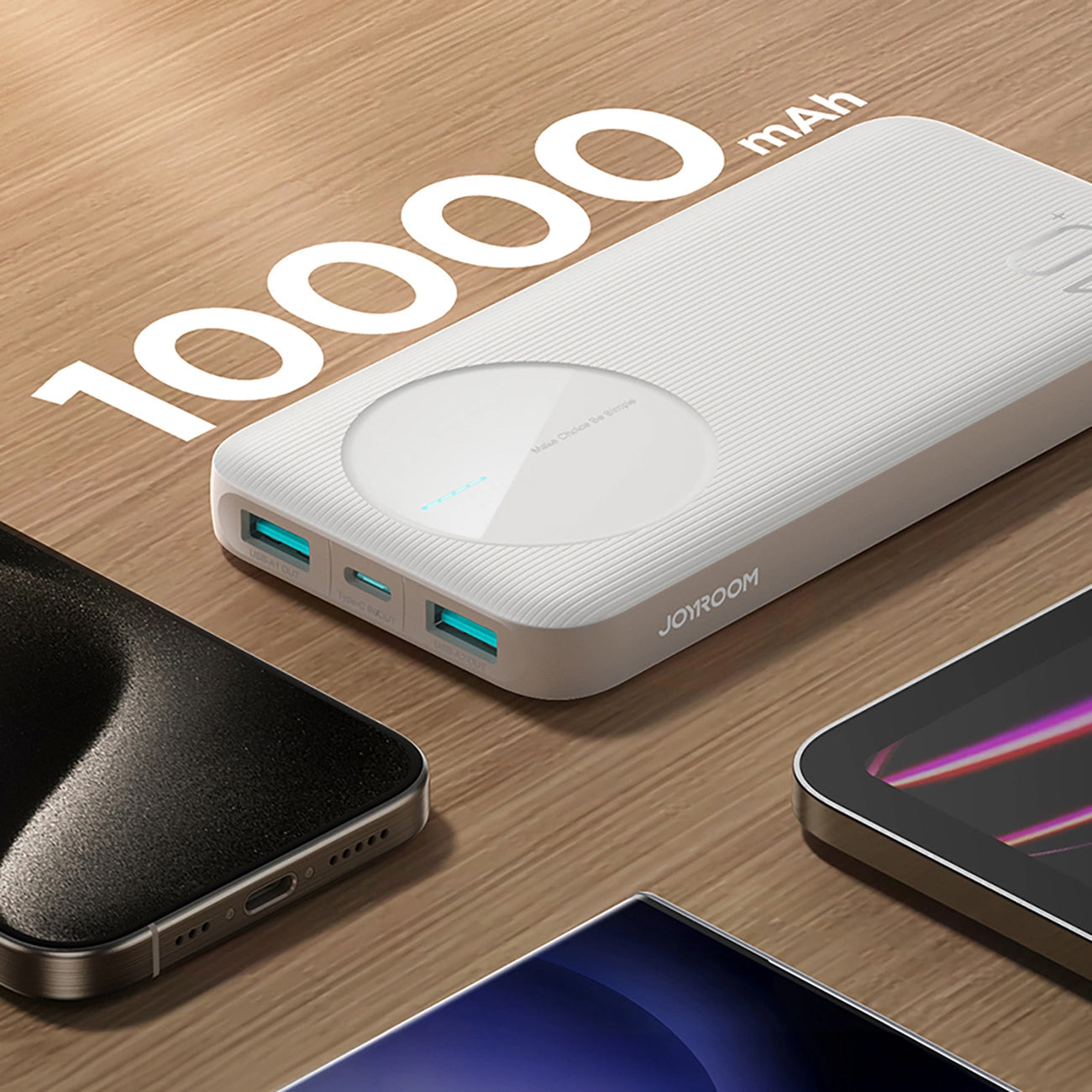 Ekstern batteri Joyroom JR-PBF12, 10000mAh, 12W, 1 x USB-C - 2 x USB-A, Hvid