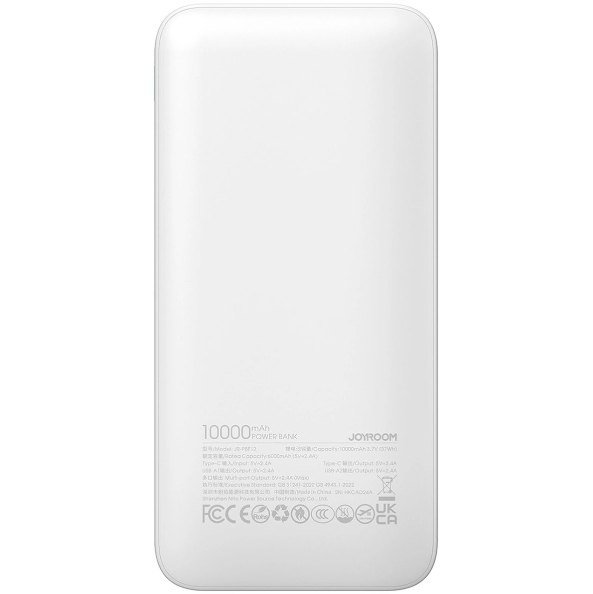 Ekstern batteri Joyroom JR-PBF12, 10000mAh, 12W, 1 x USB-C - 2 x USB-A, Hvid