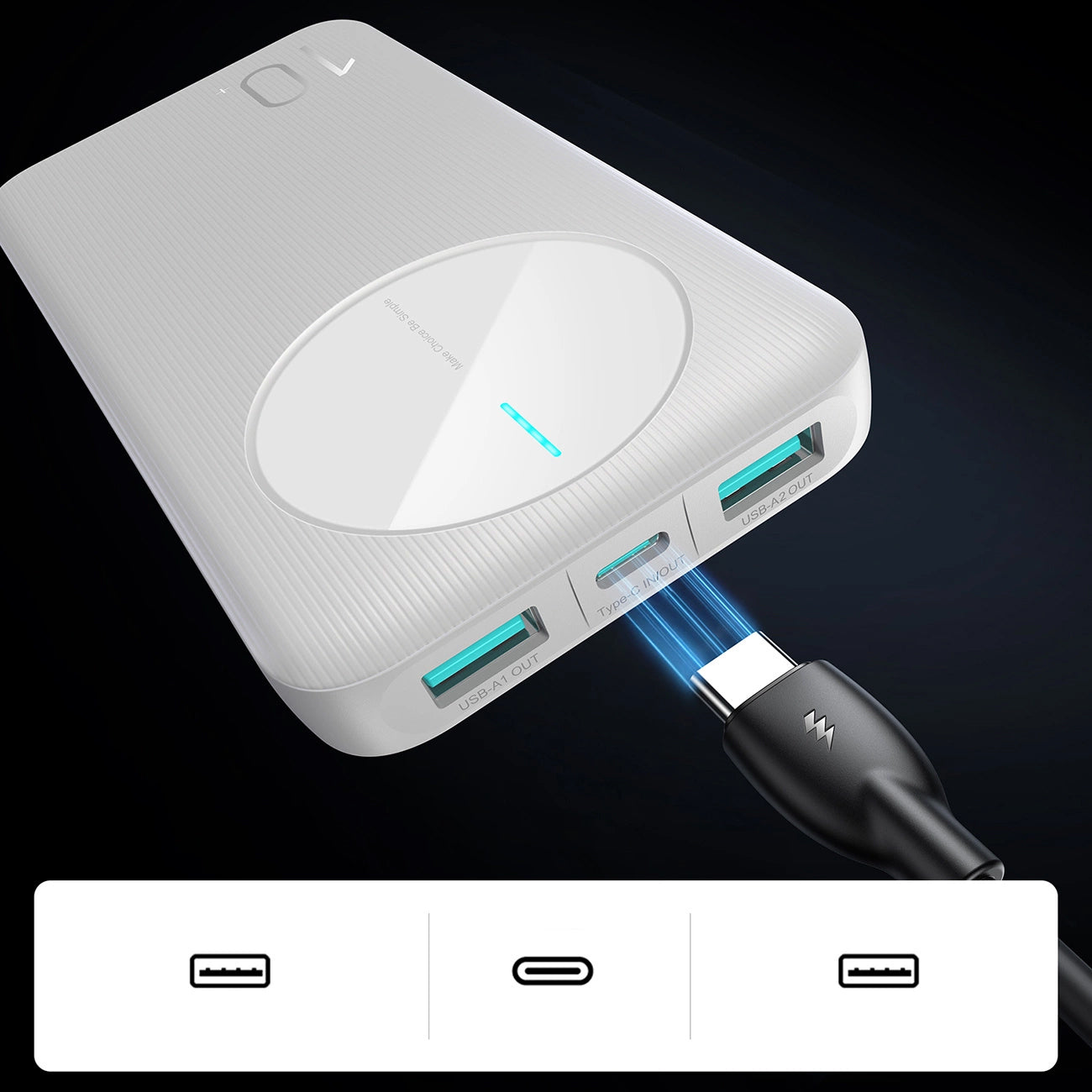 Ekstern batteri Joyroom JR-PBF12, 10000mAh, 12W, 1 x USB-C - 2 x USB-A, Hvid