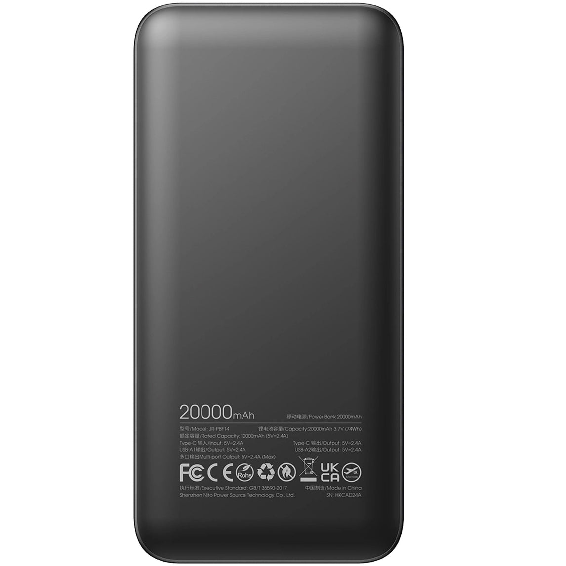 Ekstern batteri Joyroom JR-PBF14, 20000mAh, 12W, 1 x USB-C - 2 x USB-A, Sort