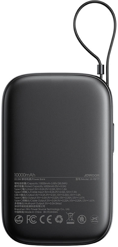 Ekstern Batteri Joyroom JR-PBF17, 10000mAh, 22.5W, QC + PD, 1 x USB-A - 2 x USB-C, Sort