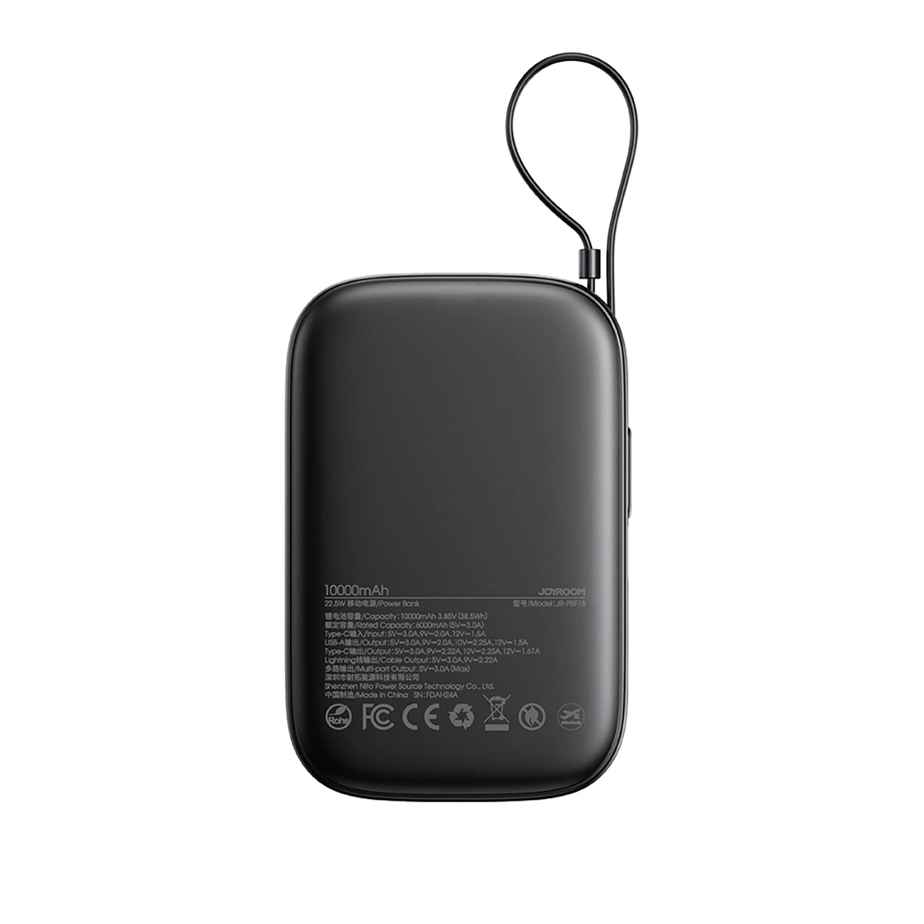 Joyroom JR-PBF18 External Battery, 10000mAh, 22.5W, QC + PD, 1 x Lightning - 1 x USB-A - 1 x USB-C, Black