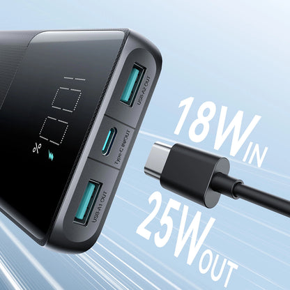Ekstern batteri Joyroom JR-PBF20, 10000mAh, 25W, QC + PD, 1 x USB-C - 2 x USB-A, Sort