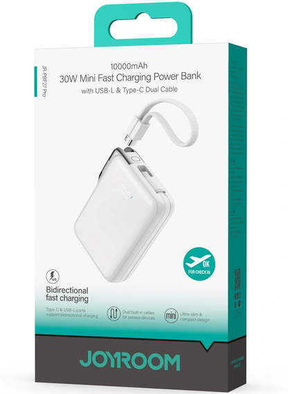 Ekstern batteri Joyroom JR-PBF27 Pro, 10000mAh, 30W, QC + PD, 1 x Lightning - 2 x USB-C, Hvid