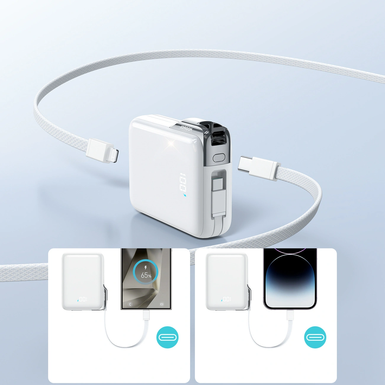 Ekstern batteri Joyroom JR-PBF27 Pro, 10000mAh, 30W, QC + PD, 1 x Lightning - 2 x USB-C, Hvid