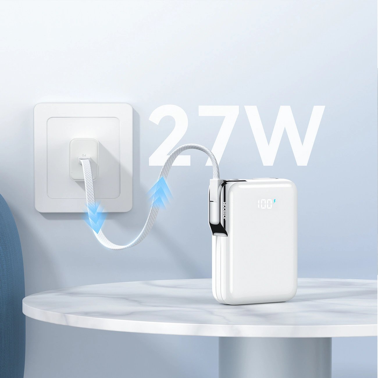 Ekstern batteri Joyroom JR-PBF27 Pro, 10000mAh, 30W, QC + PD, 1 x Lightning - 2 x USB-C, Hvid