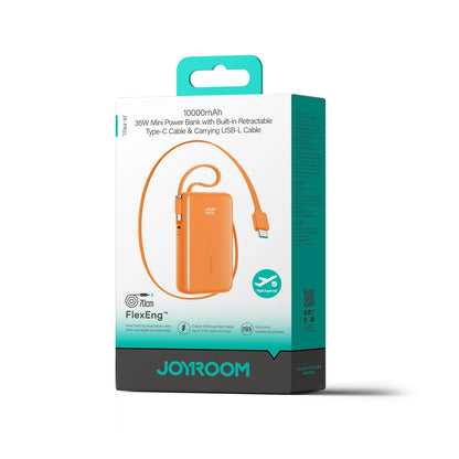 Joyroom JR-PR2L Ekstern Batteri, 10000mAh, 35W, QC + PD, 1 x Lightning - 2 x USB-C, Orange
