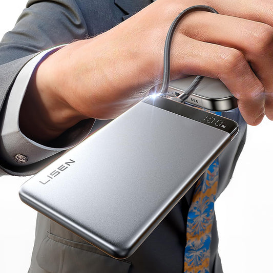 Lisen Ekstern Batteri, 10000mAh, 22.5W, PD, 2 x USB-C, Grå