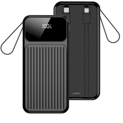 Ekstern batteri MaXlife MXPB-06, 10000mAh, 22.5W, QC + PD, 1 x Lightning - 2 x USB-A - 2 x USB-C, Sort