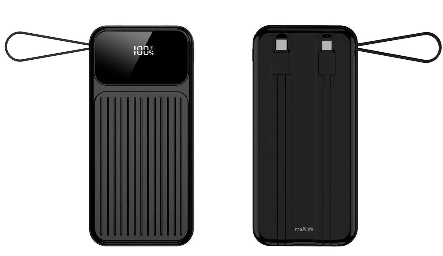 Ekstern batteri MaXlife MXPB-06, 10000mAh, 22.5W, QC + PD, 1 x Lightning - 2 x USB-A - 2 x USB-C, Sort
