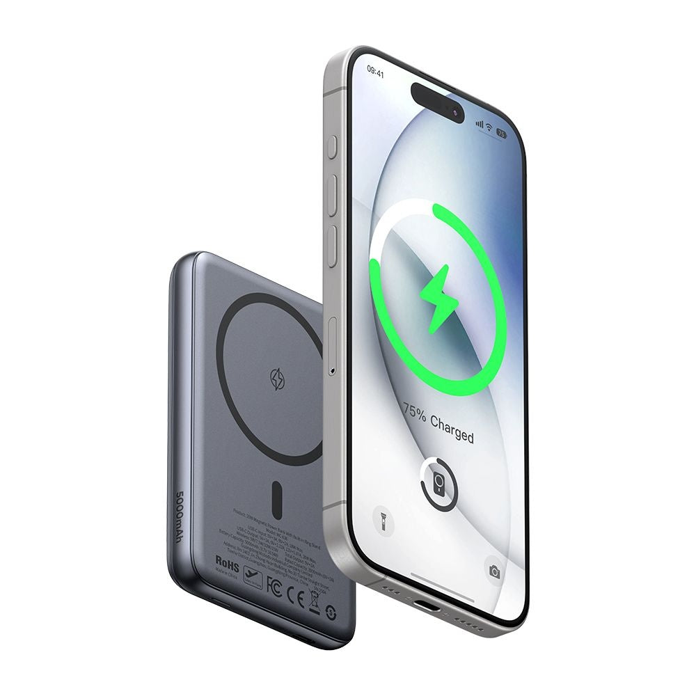 Ekstern trådløs batteri McDodo MC-8361 Meta, 5000mAh, 20W, PD + FQI, 1 x QI - 1 x USB-C, Grå