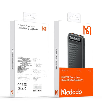 Ekstern batteri McDodo MC-3881 Star, 10000mAh, 22.5W, QC + PD, 2 x USB-A - 1 x USB-C, Sort