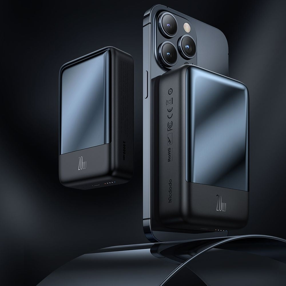 Ekstern Trådløs Batteri McDodo MC-5021 Ambilight, 20000mAh, 20W, PD + FQI, 1 x QI - 1 x USB-C, Sort
