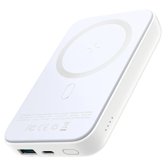 Joyroom JR-W020 Wireless External Battery, 10000mAh, 20W, QC + PD + FQI, 1 x QI - 1 x USB-A - 1 x USB-C, White