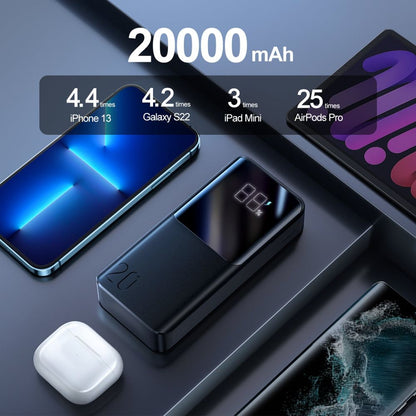 Ekstern batteri Joyroom, 20000mAh, 22.5W, QC + PD, 1 x USB-C - 2 x USB-A, Sort JR-QP192