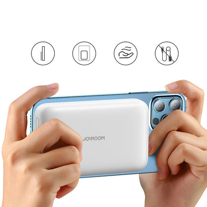 Joyroom JR-W020 Wireless External Battery, 10000mAh, 20W, QC + PD + FQI, 1 x QI - 1 x USB-A - 1 x USB-C, White
