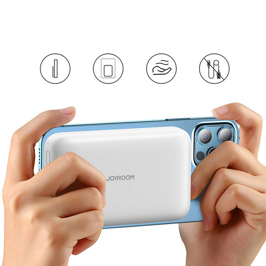 Joyroom JR-W020 Wireless External Battery, 10000mAh, 20W, QC + PD + FQI, 1 x QI - 1 x USB-A - 1 x USB-C, White