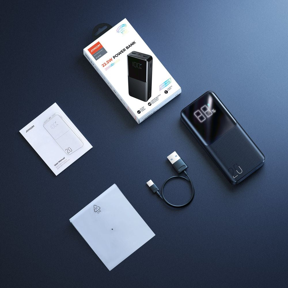 Ekstern batteri Joyroom, 20000mAh, 22.5W, QC + PD, 1 x USB-C - 2 x USB-A, Sort JR-QP192