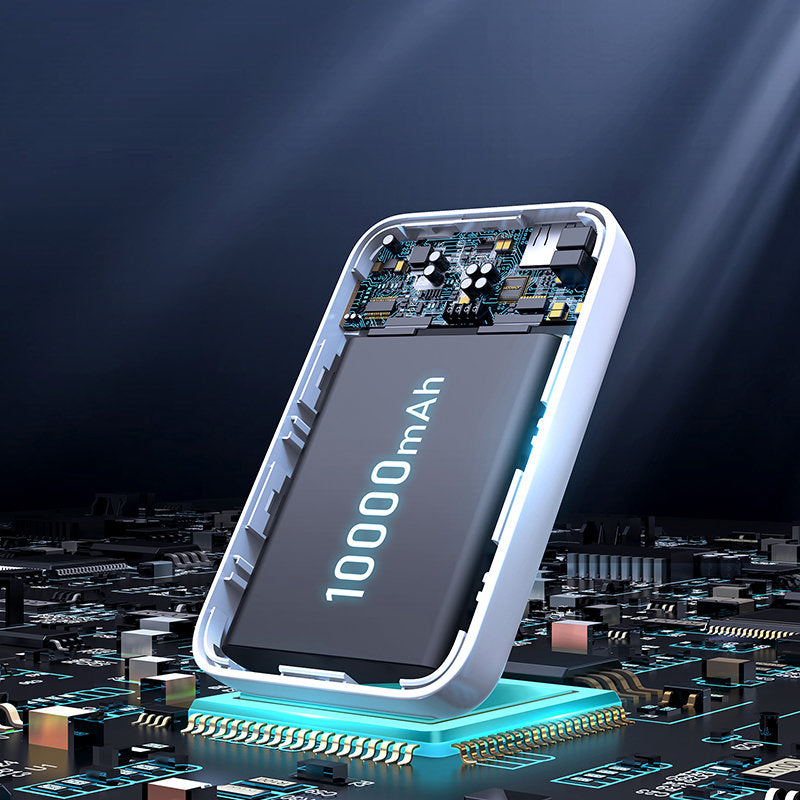 Joyroom JR-W020 Wireless External Battery, 10000mAh, 20W, QC + PD + FQI, 1 x QI - 1 x USB-A - 1 x USB-C, White