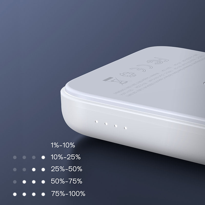 Joyroom JR-W020 Wireless External Battery, 10000mAh, 20W, QC + PD + FQI, 1 x QI - 1 x USB-A - 1 x USB-C, White