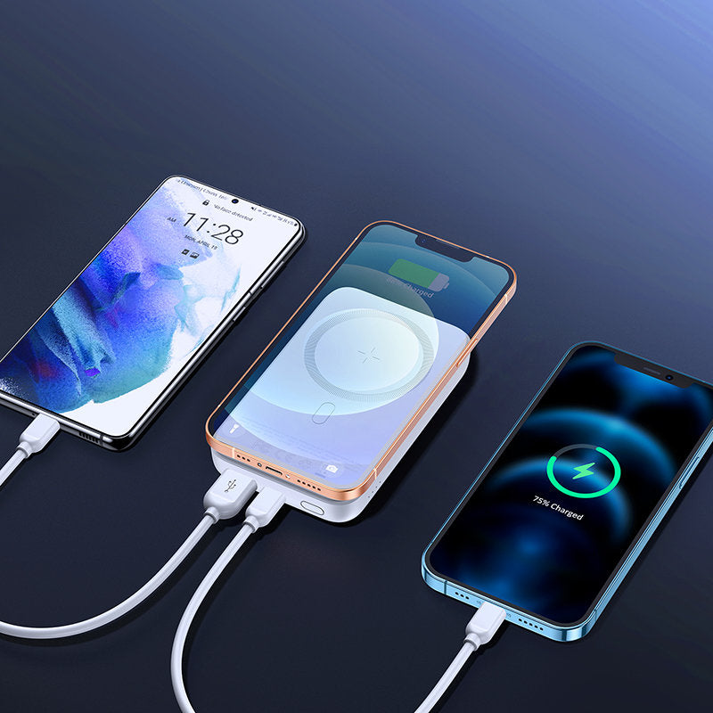 Joyroom JR-W020 Wireless External Battery, 10000mAh, 20W, QC + PD + FQI, 1 x QI - 1 x USB-A - 1 x USB-C, White