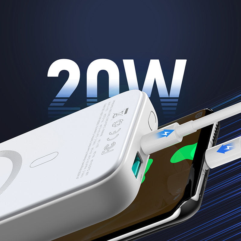 Joyroom JR-W020 Wireless External Battery, 10000mAh, 20W, QC + PD + FQI, 1 x QI - 1 x USB-A - 1 x USB-C, White