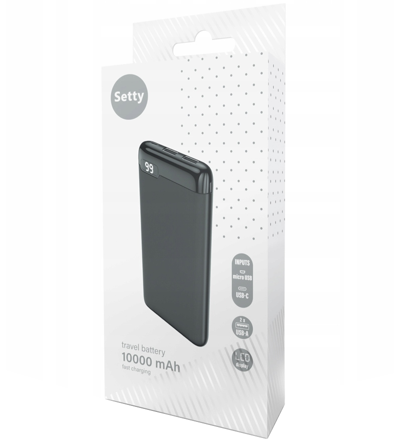 Ekstern batteri Setty SPBL-10, 10000mAh, 10W, 2 x USB-A, Sort