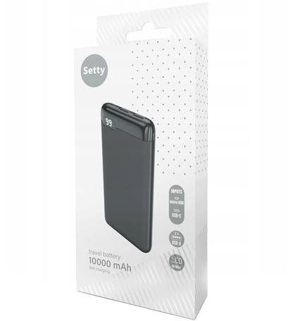 Ekstern batteri Setty SPBL-10, 10000mAh, 10W, 2 x USB-A, Sort