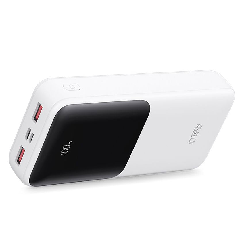 Ekstern batteri Tech-Protect PB02, 20000mAh, 22.5W, QC + PD, 1 x USB-C - 2 x USB-A, Hvid