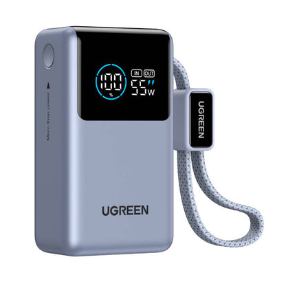 Ekstern Batteri UGREEN Nexode Pro PB727 (75701B), 10000mAh, 55W, QC + PD, 1 x USB-A - 2 x USB-C, Grå