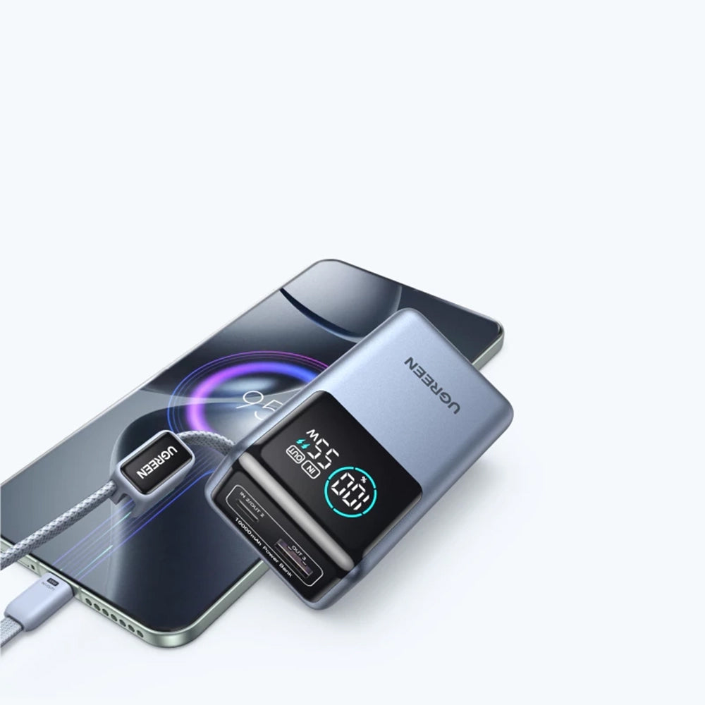 Ekstern Batteri UGREEN Nexode Pro PB727 (75701B), 10000mAh, 55W, QC + PD, 1 x USB-A - 2 x USB-C, Grå
