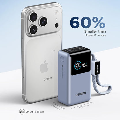 Ekstern Batteri UGREEN Nexode Pro PB727 (75701B), 10000mAh, 55W, QC + PD, 1 x USB-A - 2 x USB-C, Grå