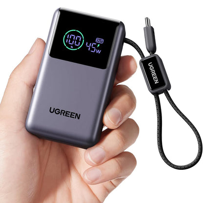 Ekstern Batteri UGREEN Nexode Pro PB727 (85301B), 10000mAh, 55W, QC + PD, 1 x USB-A - 2 x USB-C, Grå
