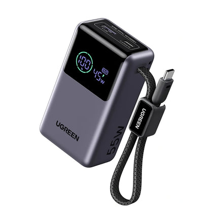 Ekstern Batteri UGREEN Nexode Pro PB727 (85301B), 10000mAh, 55W, QC + PD, 1 x USB-A - 2 x USB-C, Grå