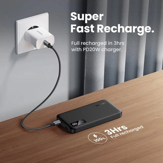 Ekstern Batteri UGREEN PB311, 10000mAh, 22.5W, QC + PD, 1 x USB-C - 2 x USB-A, Sort