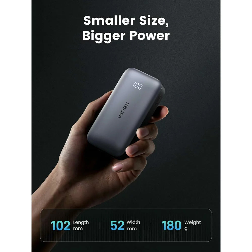 Ekstern Batteri UGREEN PB502, 10000mAh, 30W, QC + PD, 1 x USB-A - 1 x USB-C, Grå