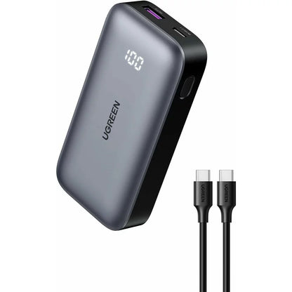 Ekstern Batteri UGREEN PB502, 10000mAh, 30W, QC + PD, 1 x USB-A - 1 x USB-C, Grå