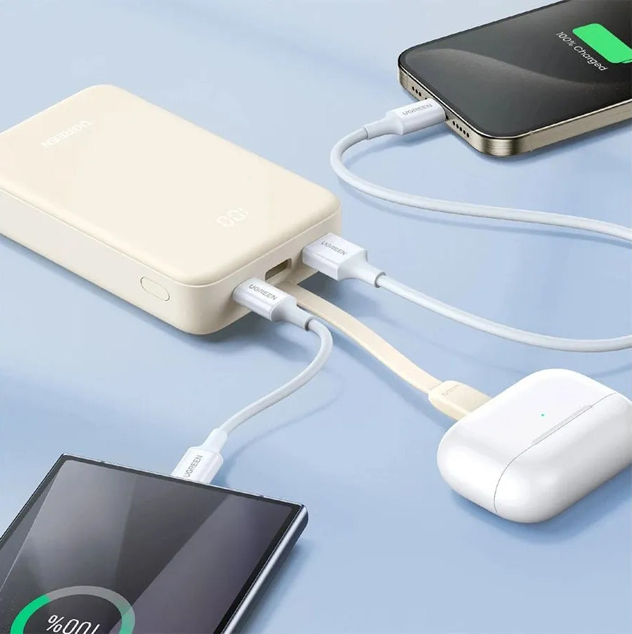 Ekstern Batteri UGREEN PB521, 20000mAh, 30W, QC + PD, 1 x USB-A - 2 x USB-C, Hvid