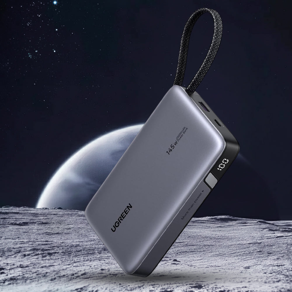 UGREEN PB551 External Battery (55992), 20000mAh, 145W, QC + PD, 1 x USB-A - 2 x USB-C, Gray