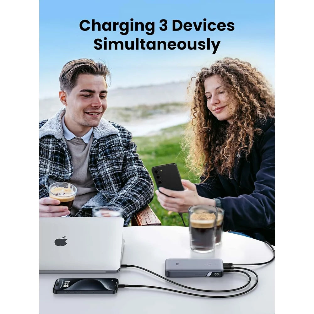 Ekstern batteri UGREEN PB720 Nexode, 20000mAh, 100W, QC + PD, 1 x USB-A - 2 x USB-C, Grå