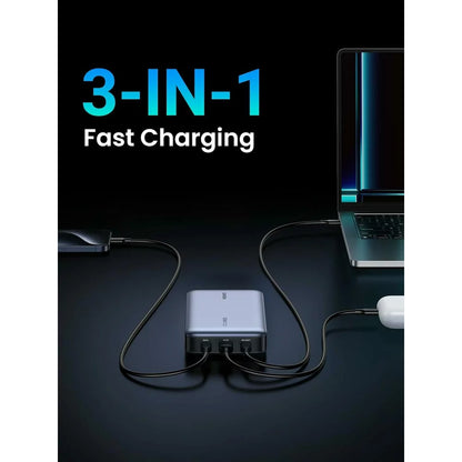 Ekstern batteri UGREEN PB720 Nexode, 20000mAh, 100W, QC + PD, 1 x USB-A - 2 x USB-C, Grå