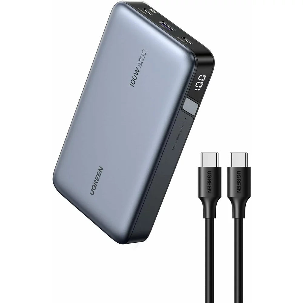 Ekstern batteri UGREEN PB720 Nexode, 20000mAh, 100W, QC + PD, 1 x USB-A - 2 x USB-C, Grå