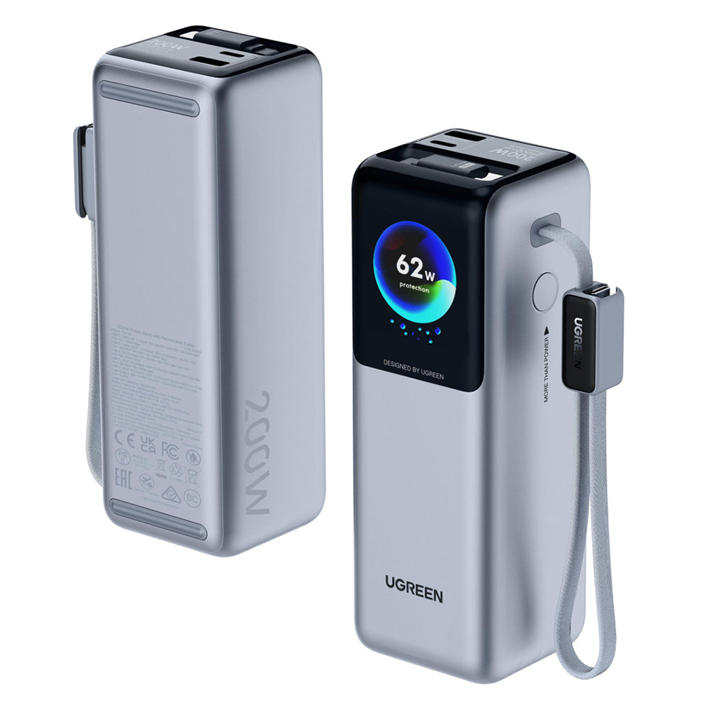 Ekstern Batteri UGREEN PB728 (75702B), 25000mAh, 200W, QC + PD, 1 x USB-A - 3 x USB-C, Grå