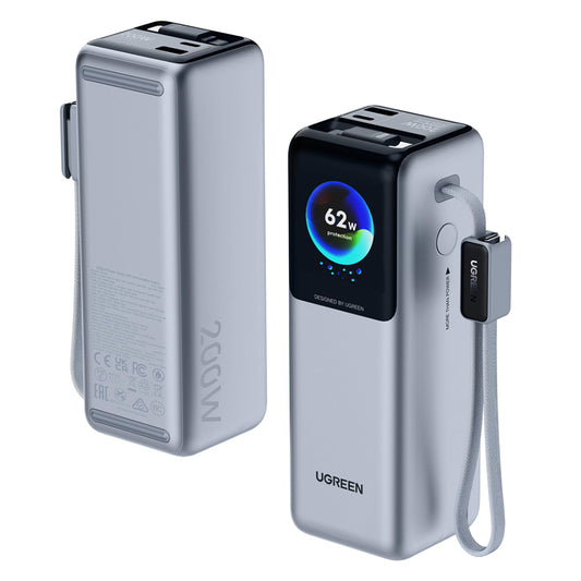 Ekstern Batteri UGREEN PB728 (75702B), 25000mAh, 200W, QC + PD, 1 x USB-A - 2 x USB-C, Grå