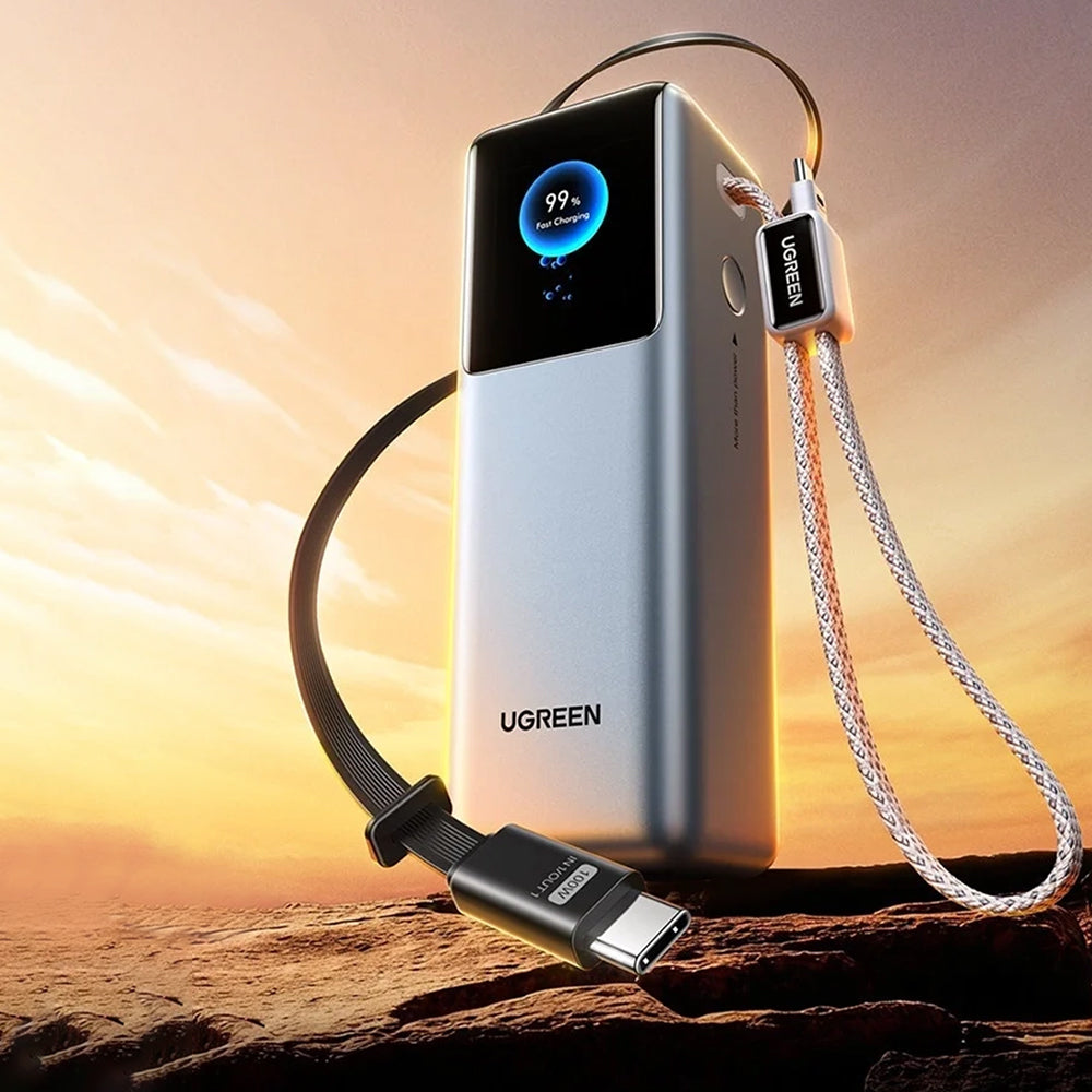 Ekstern Batteri UGREEN PB728 (75702B), 25000mAh, 200W, QC + PD, 1 x USB-A - 3 x USB-C, Grå