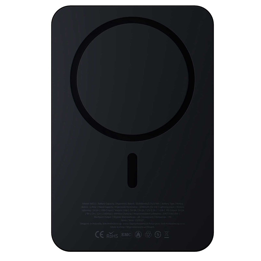 Ekstern trådløs batteri 3MK MagSynergy Ni+, 5000mAh, 22.5W, PD + FQI, 1 x QI - 1 x USB-C, Sort