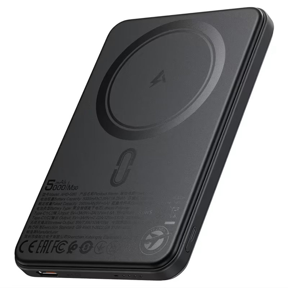 Ekstern trådløs batteri Acefast M30, 5000mAh, 20W, PD + FQI, 1 x QI - 2 x USB-C, Sort