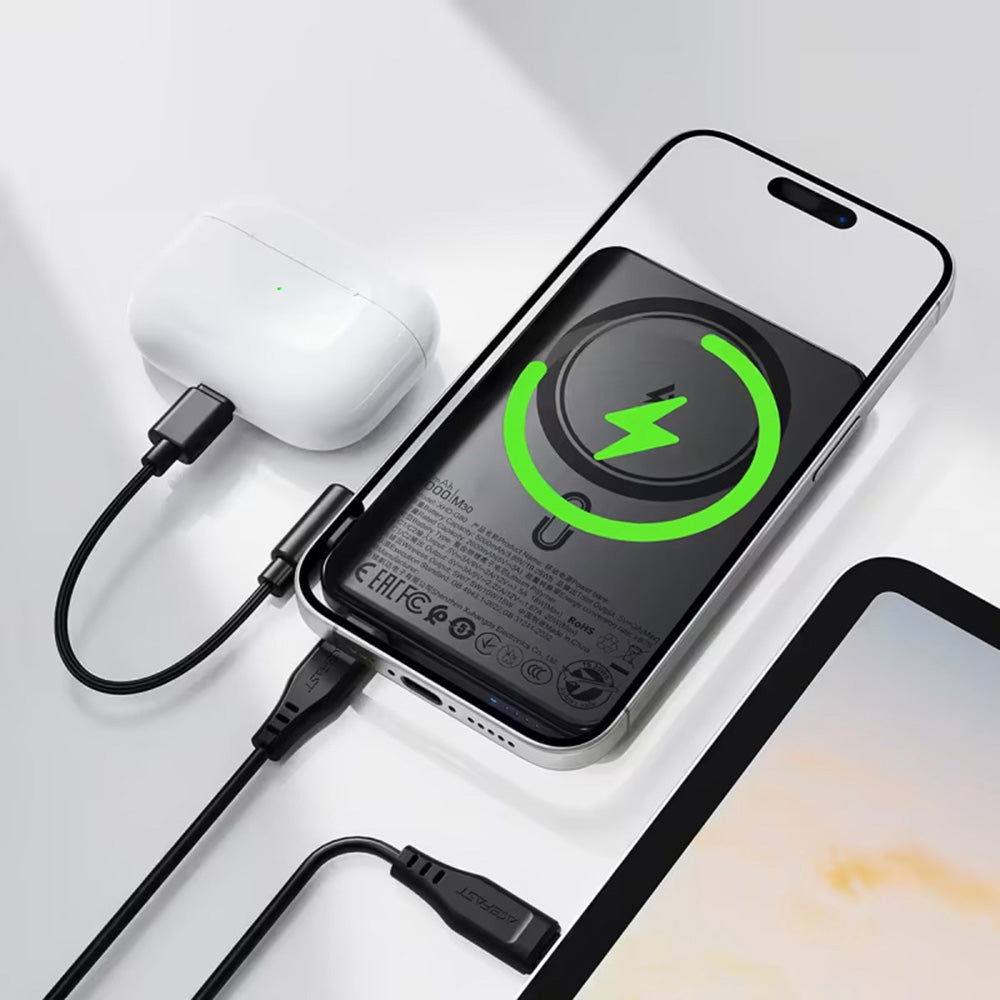 Ekstern trådløs batteri Acefast M30, 5000mAh, 20W, PD + FQI, 1 x QI - 2 x USB-C, Sort